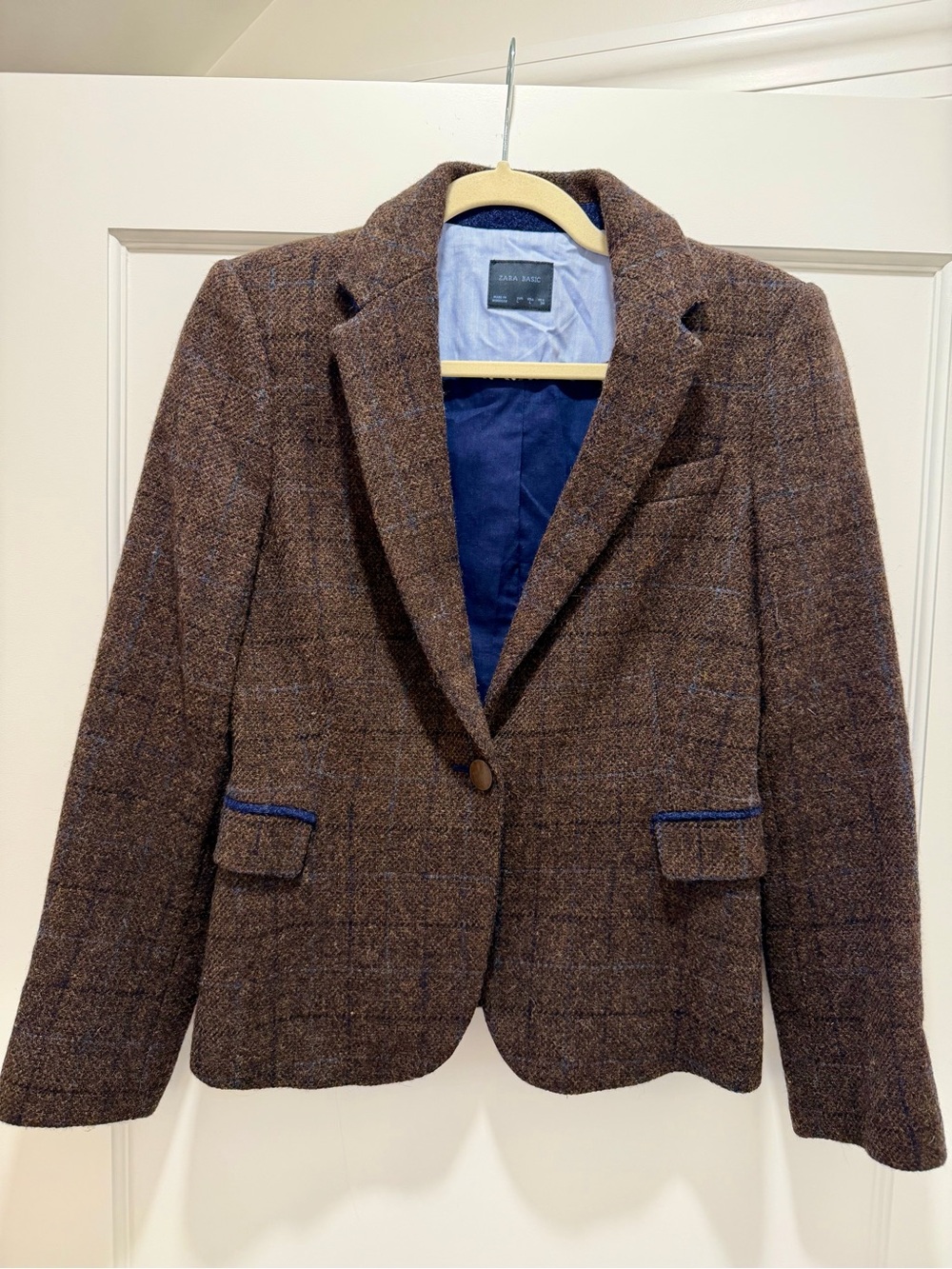 Zara Brown Tweed Single-Button Blazer